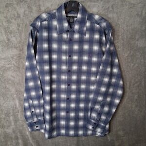 Andrew Fezza Long Sleeve Button Up Shirt Mens Size Large Blue white Polka Dot